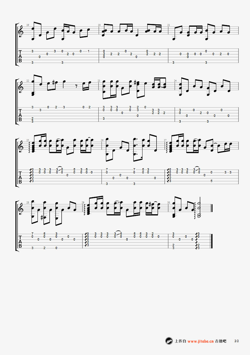 《海阔天空指弹谱简单版_Beyond_吉他独奏谱》吉他谱-C大调音乐网