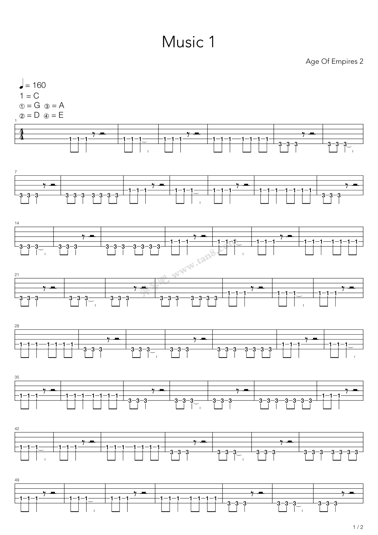 《Age Of Empires 2(帝国时代2) - First Song》吉他谱-C大调音乐网