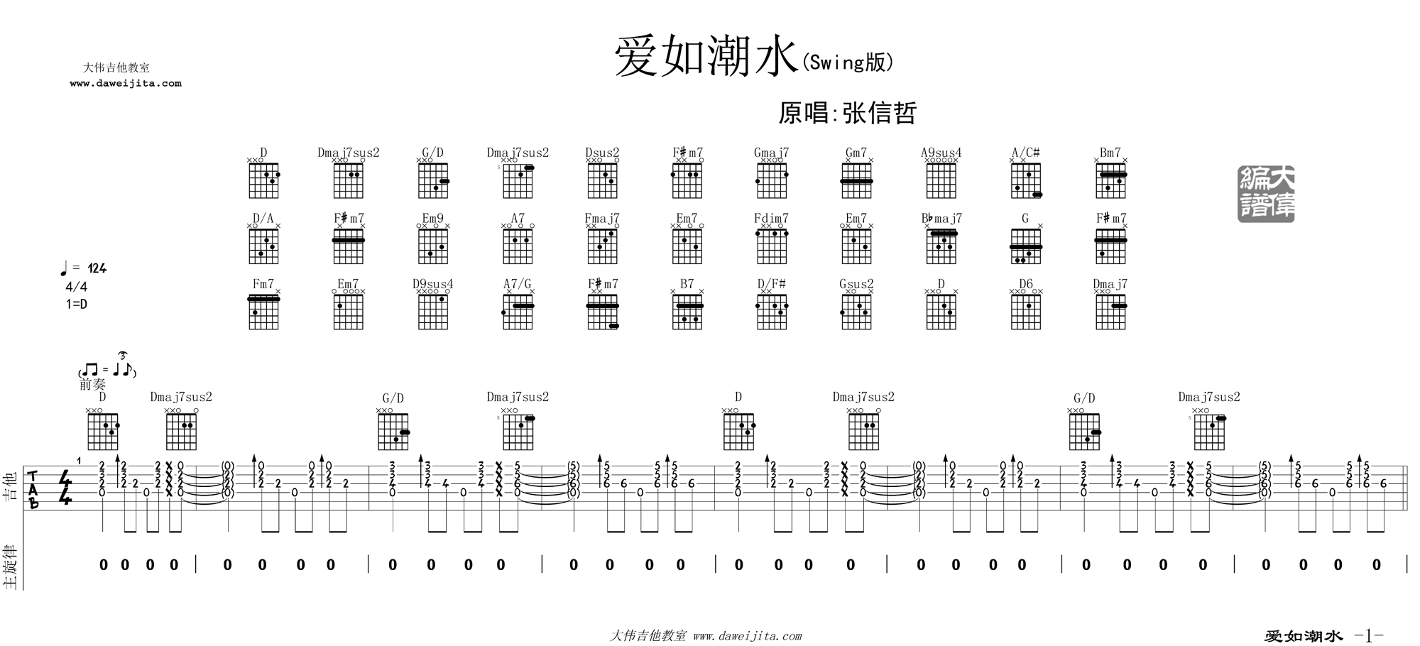 《《爱如潮水》吉他谱/弹唱教学_张信哲》吉他谱-C大调音乐网