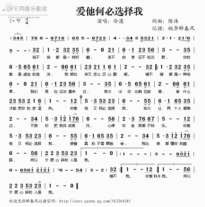 《爱他何必选择我——冷漠（简谱）》吉他谱-C大调音乐网