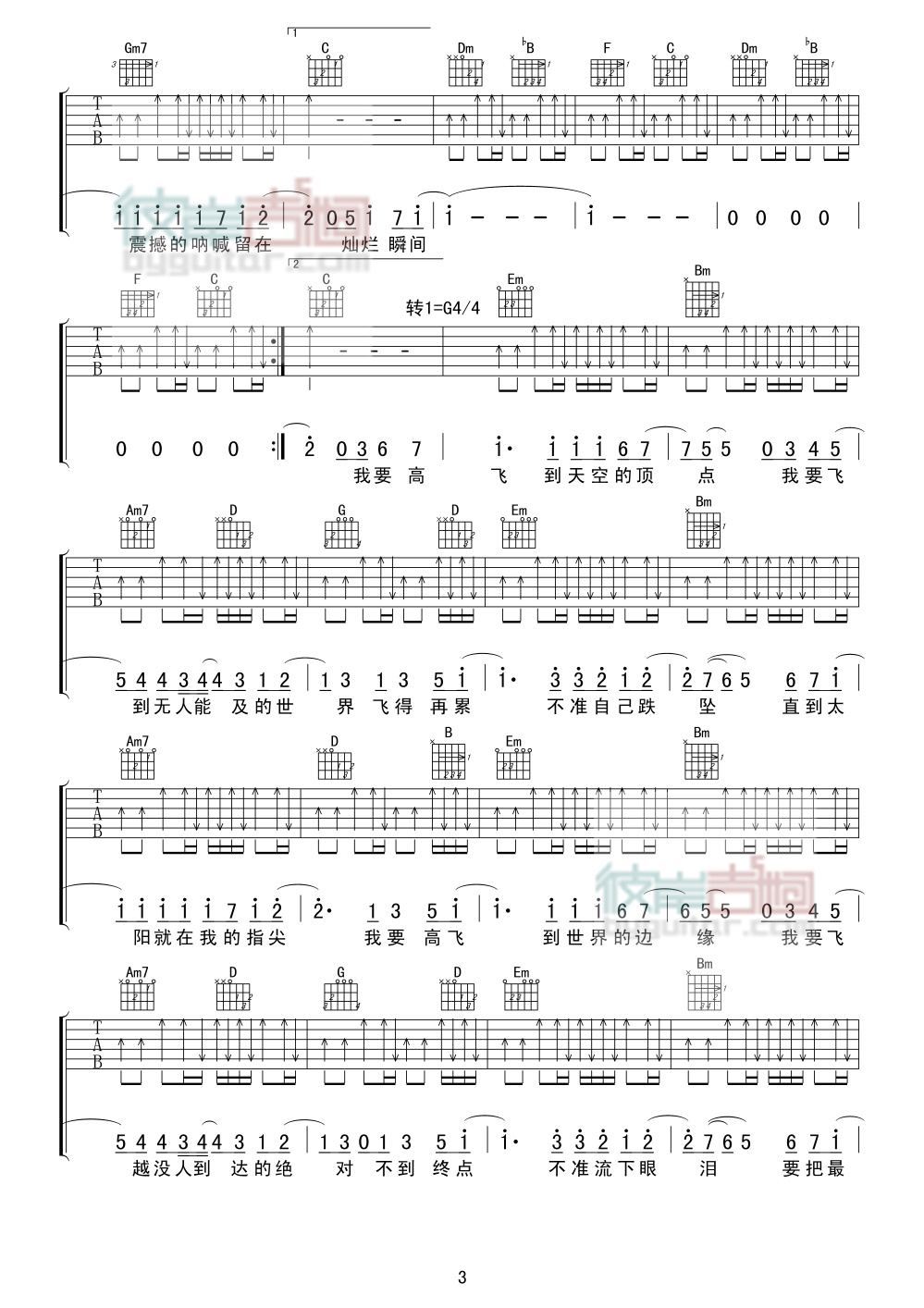 《高飞》吉他谱-C大调音乐网