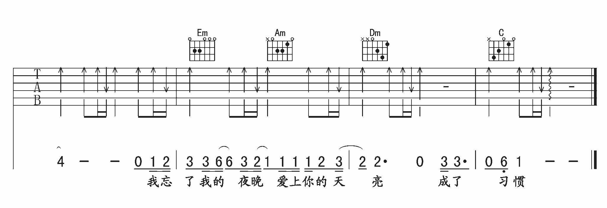 李慧珍 习惯吉他谱-C大调音乐网