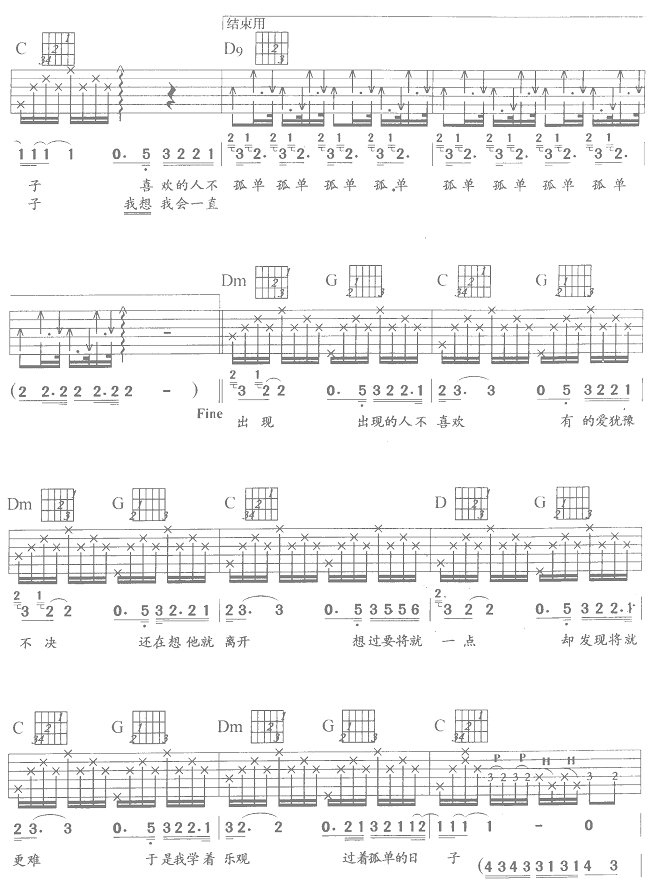 《一辈子的孤单-刘若英(吉他谱_版本2)》吉他谱-C大调音乐网