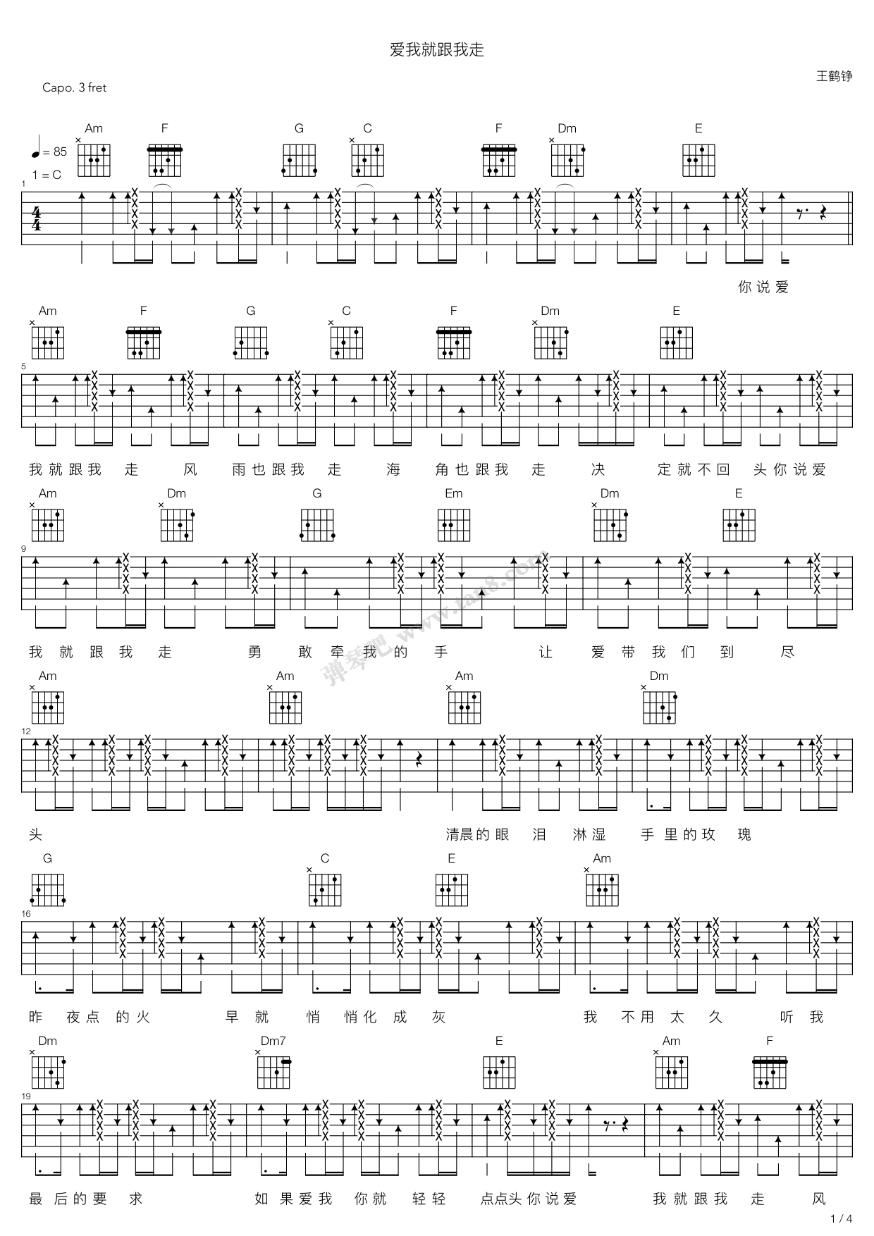 《爱我就跟我走 简单版》吉他谱-C大调音乐网