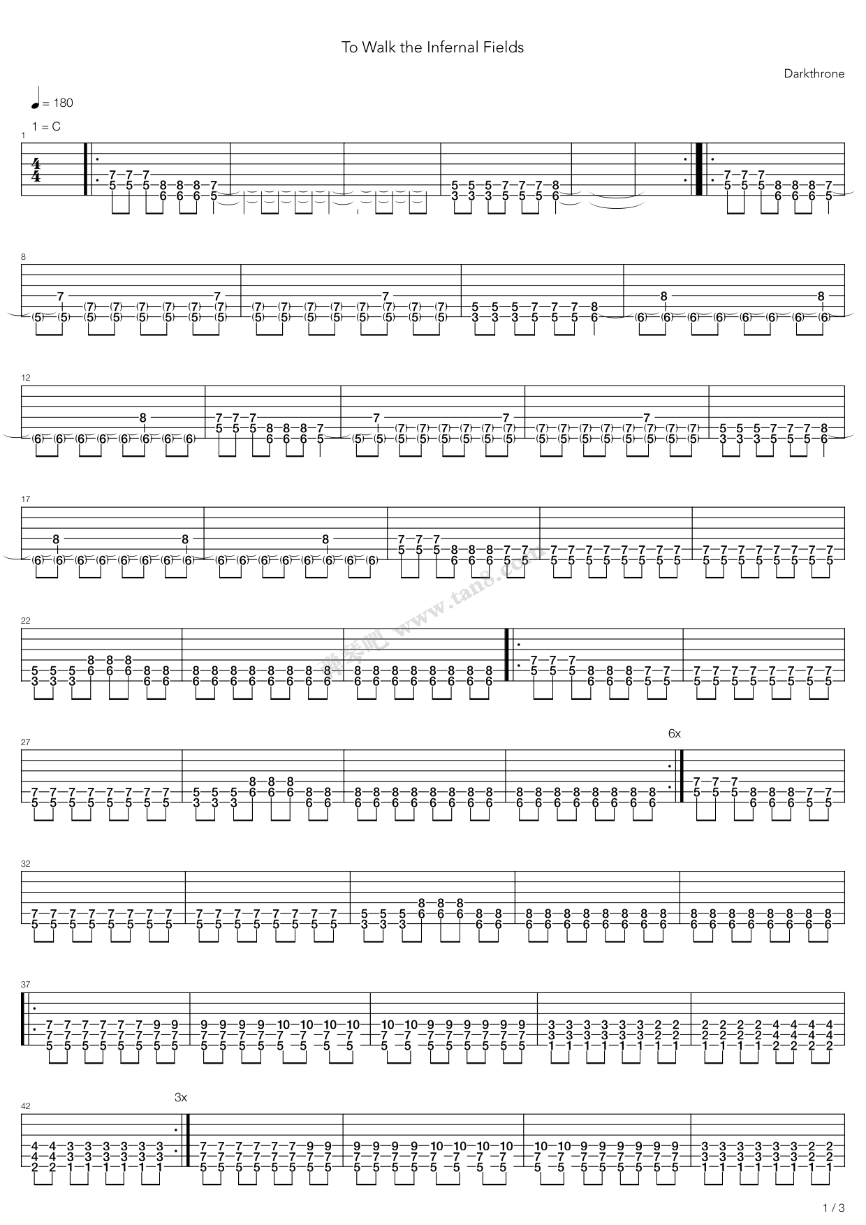 《To Walk The Infernal Fields》吉他谱-C大调音乐网