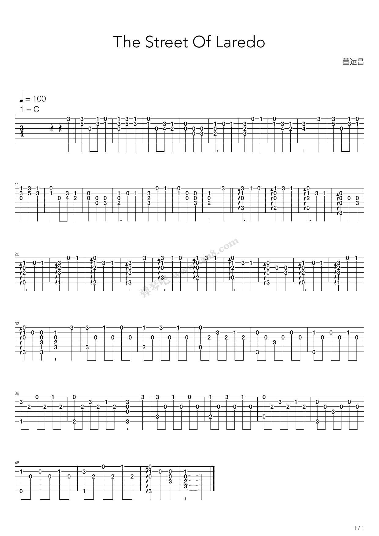 《The Street Of Laredo》吉他谱-C大调音乐网