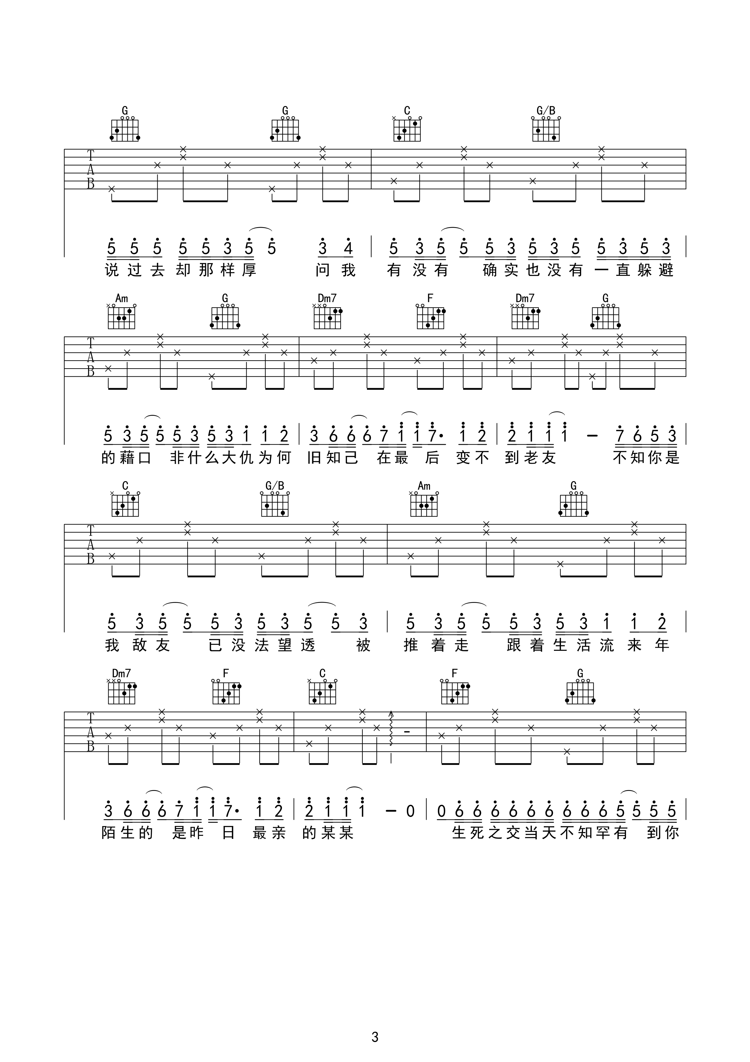 陈奕迅 最佳损友吉他谱 C调高清版-C大调音乐网