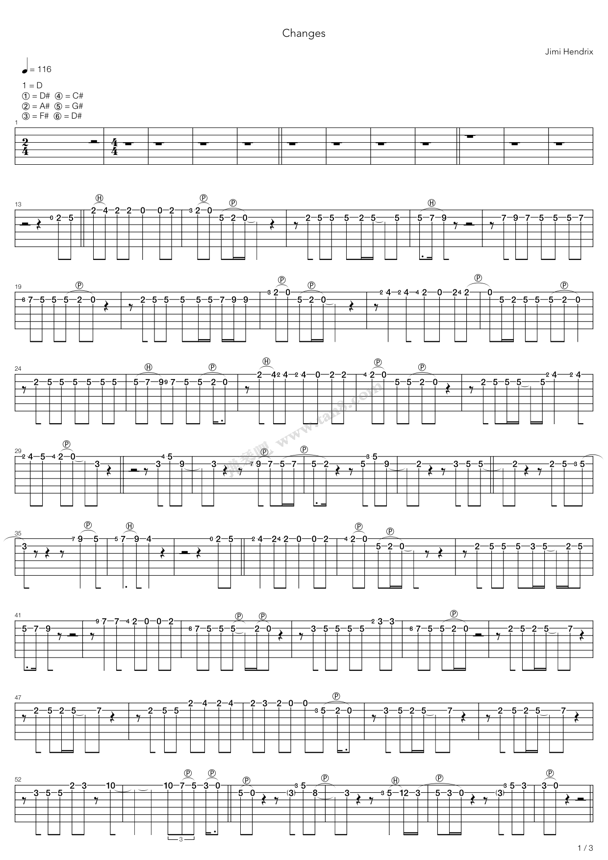 《Changes》吉他谱-C大调音乐网