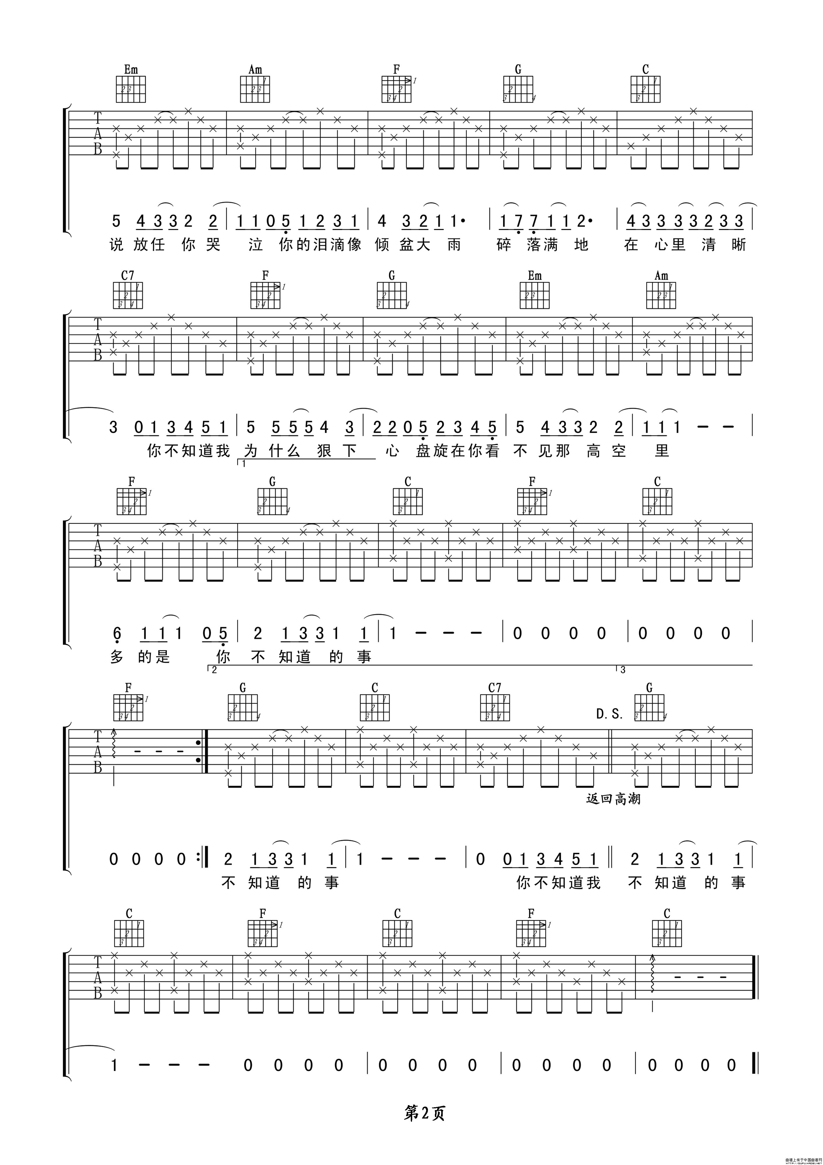 《你不知道的事-王力宏(吉他谱_六线谱)》吉他谱-C大调音乐网