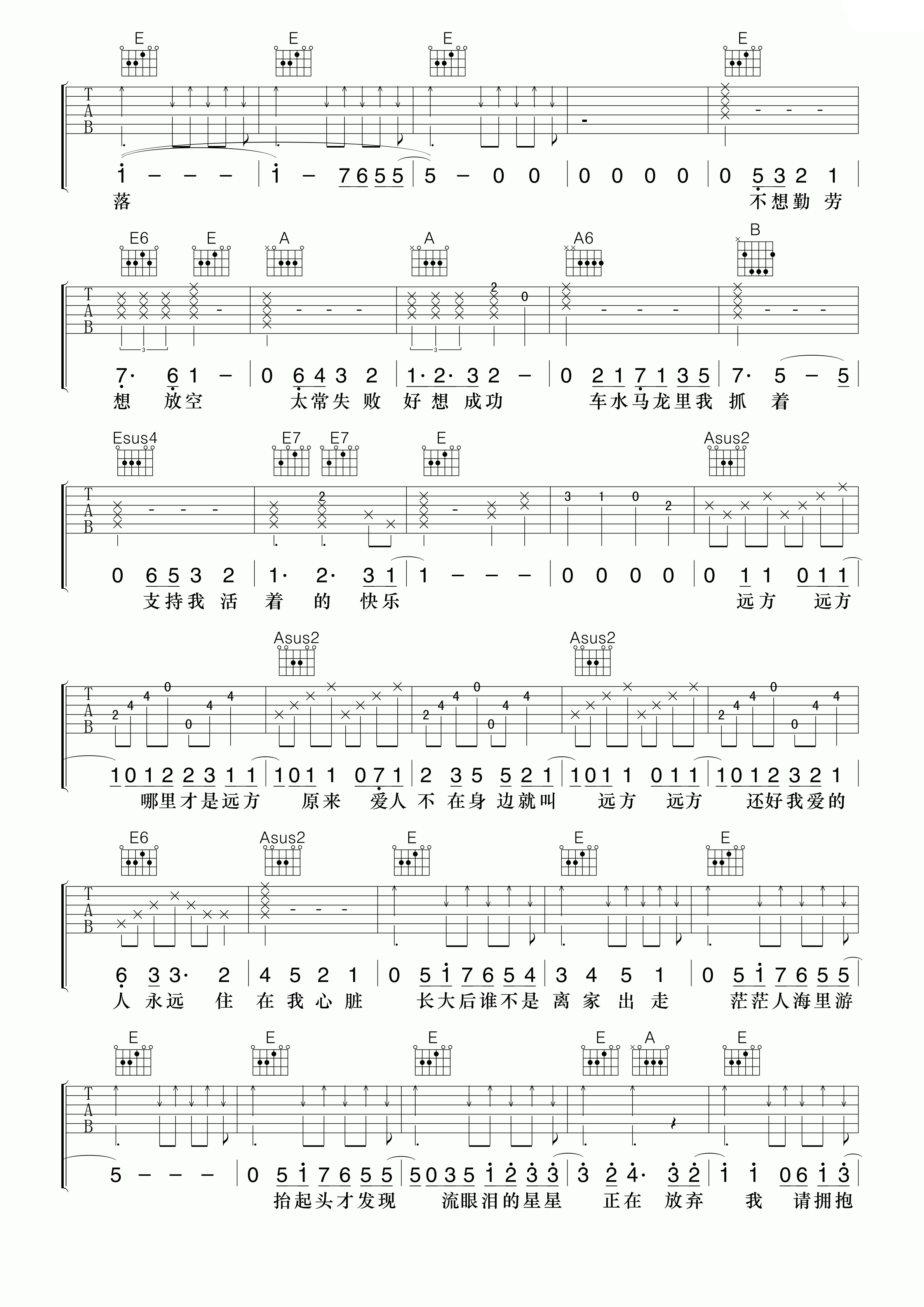 卢广仲 大人中吉他谱-C大调音乐网