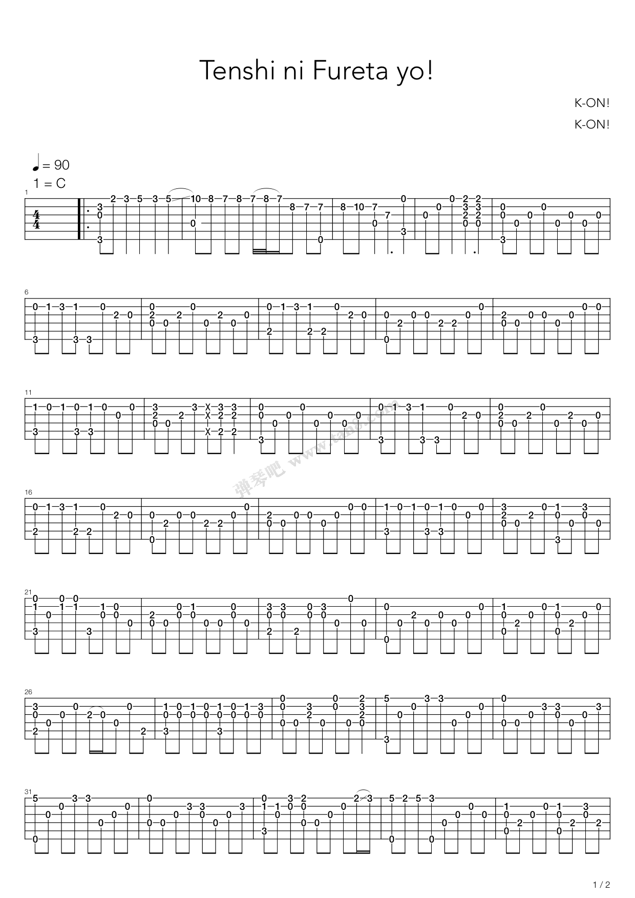 《轻音少女(K-ON) - 天使にふれたよ(相遇天使) ...》吉他谱-C大调音乐网