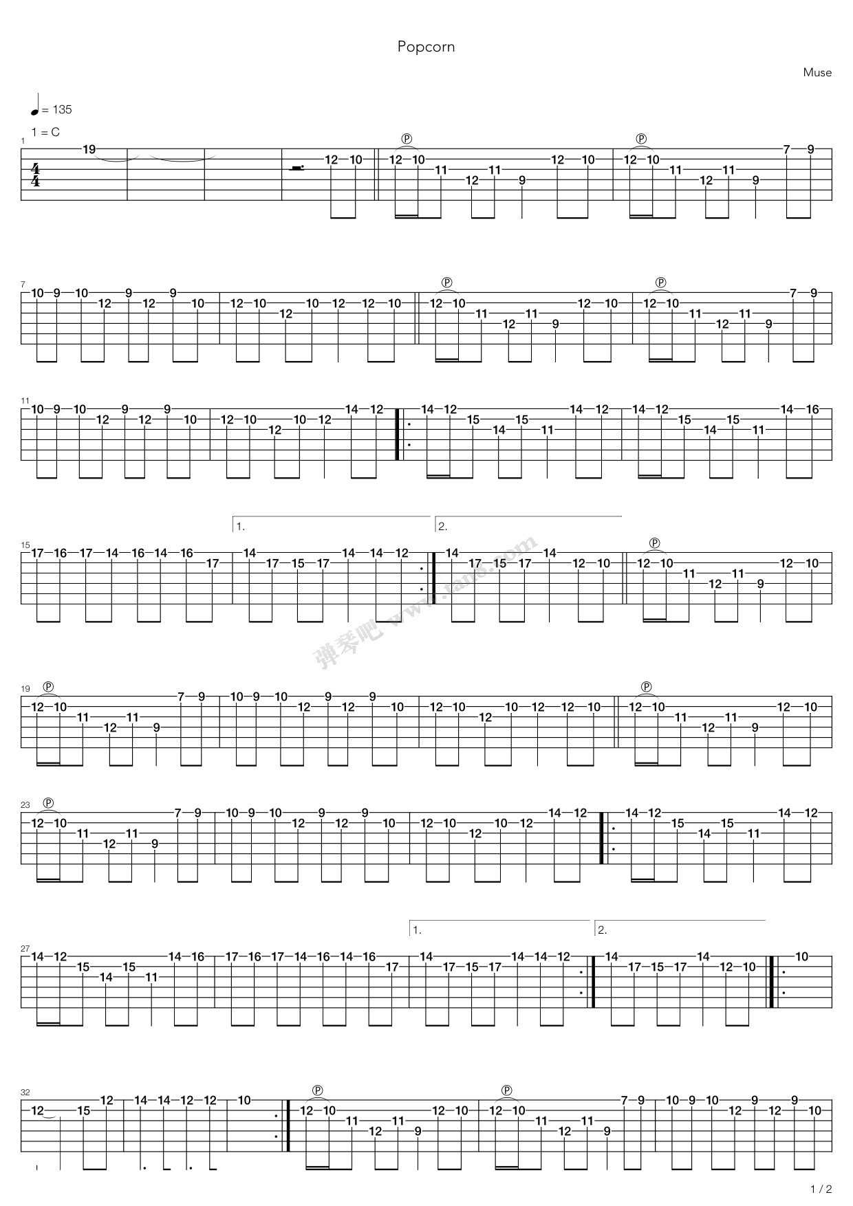 《Popcorn》吉他谱-C大调音乐网