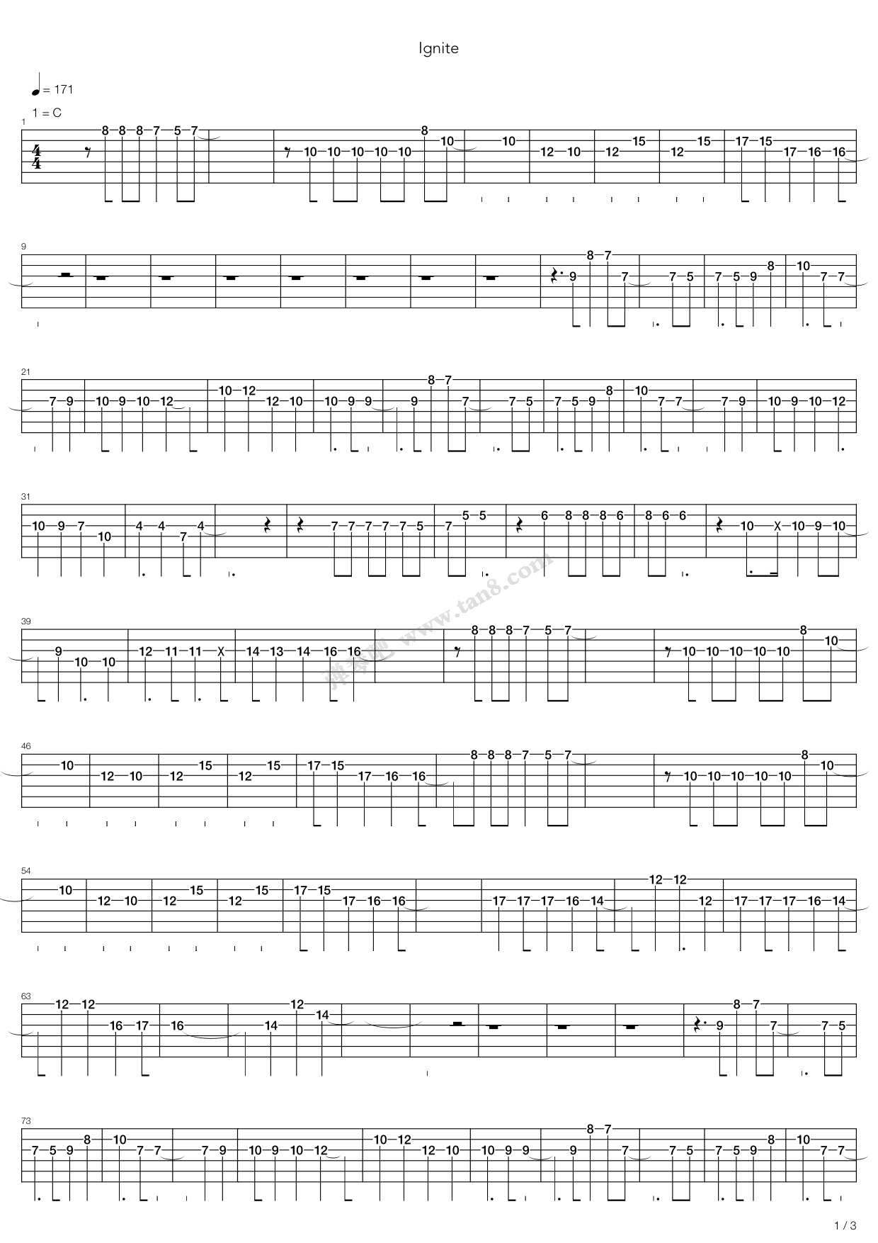 《IGNITE(刀剑神域2)》吉他谱-C大调音乐网