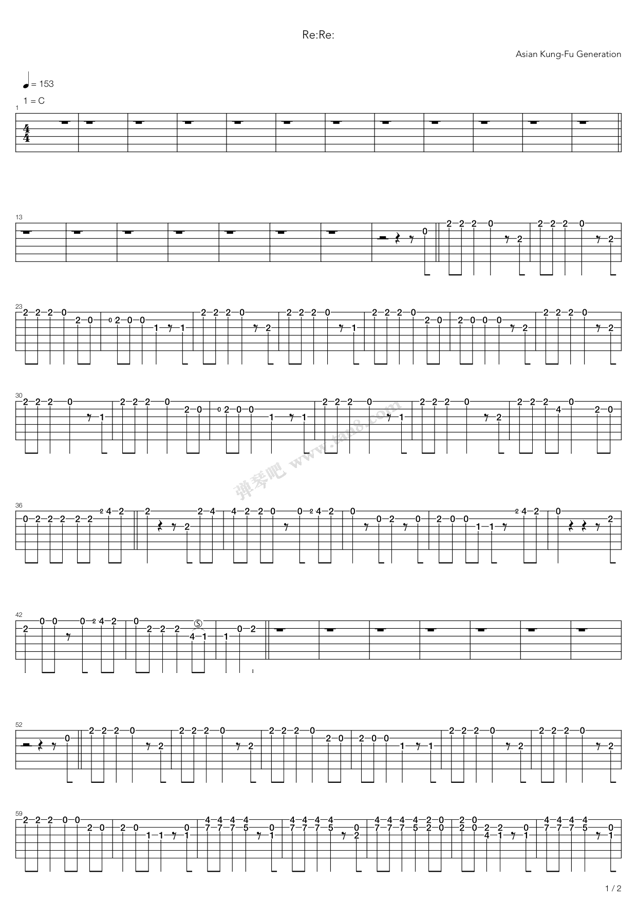 《Re:Re:》吉他谱-C大调音乐网