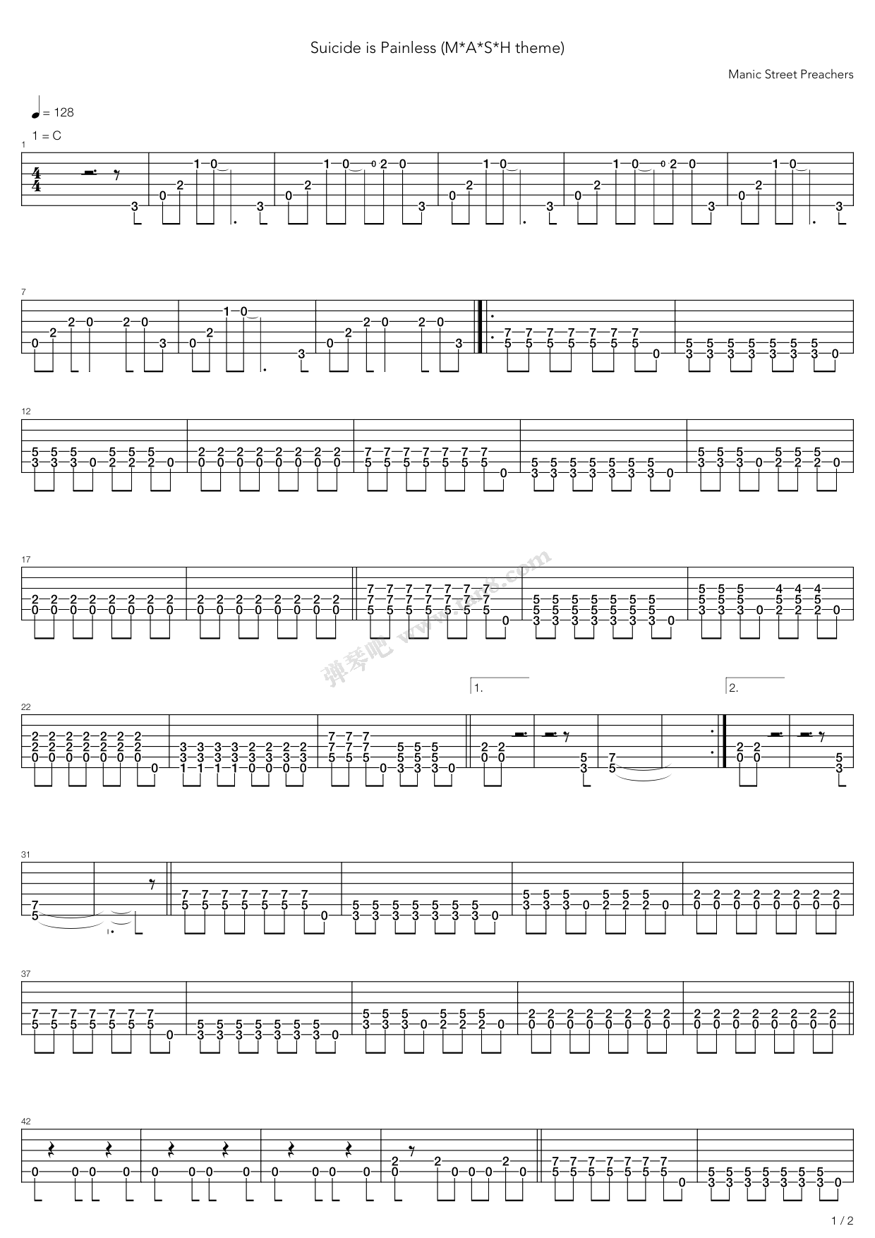 《Suicide Is Painless》吉他谱-C大调音乐网