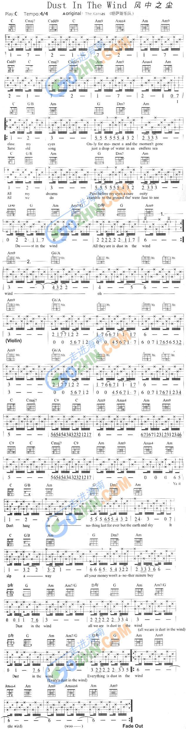 《Dust In The Wind》吉他谱-C大调音乐网