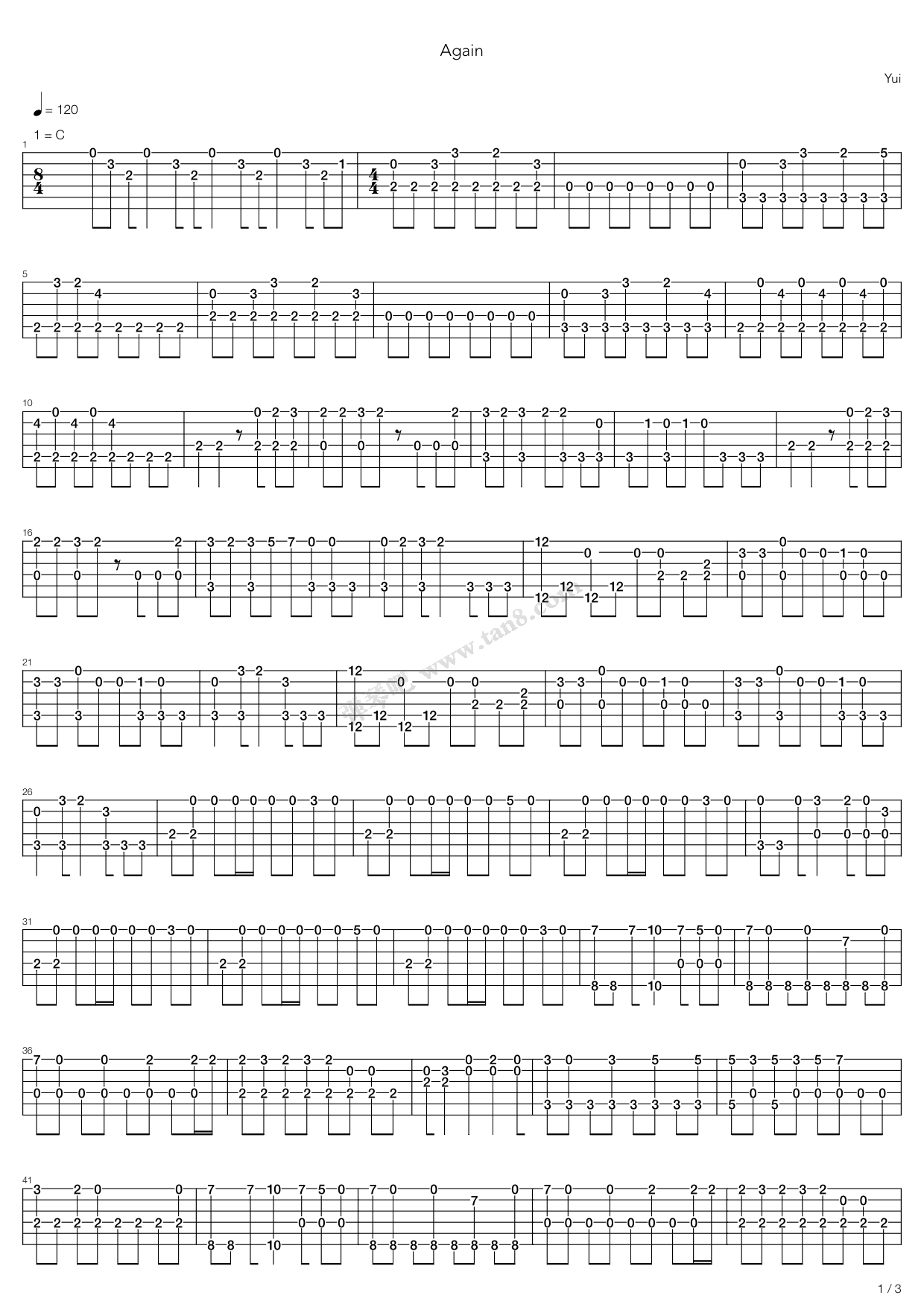 《again》吉他谱-C大调音乐网