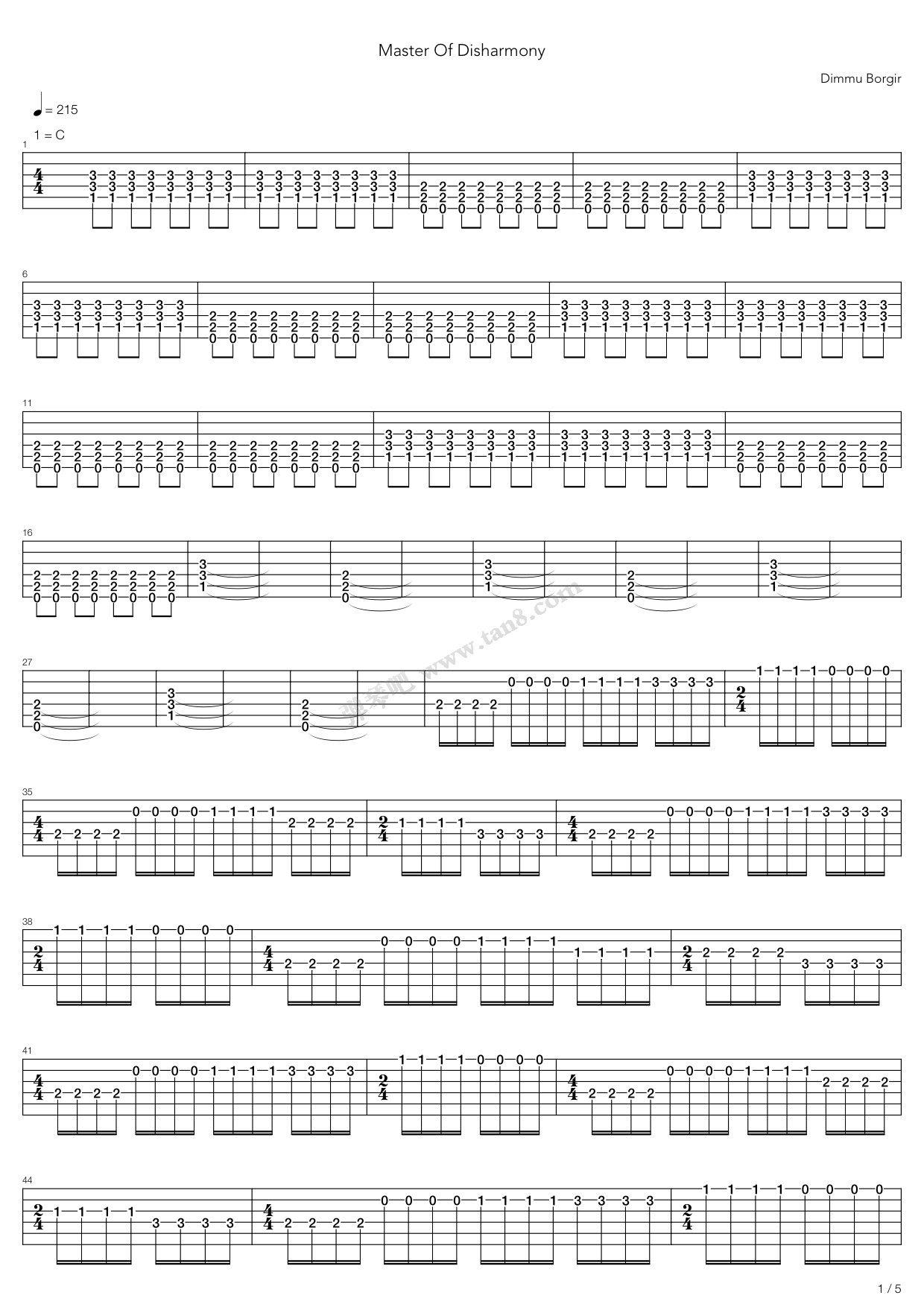 《Master Of Disharmony》吉他谱-C大调音乐网