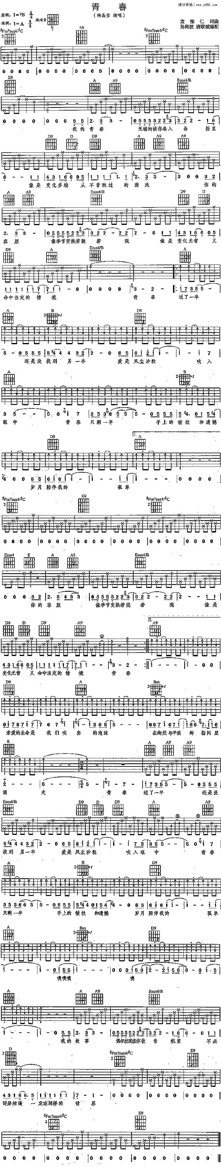 《青春》吉他谱-C大调音乐网