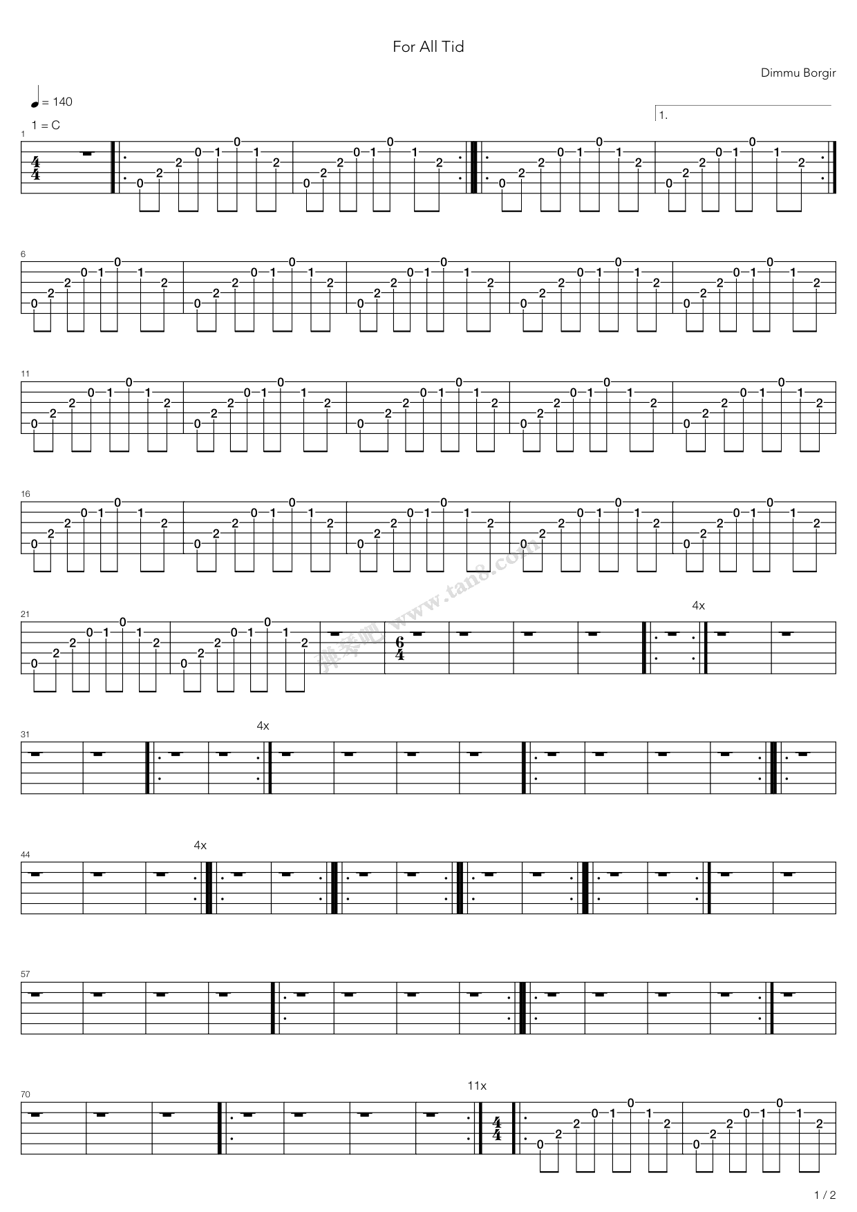 《For All Tid》吉他谱-C大调音乐网
