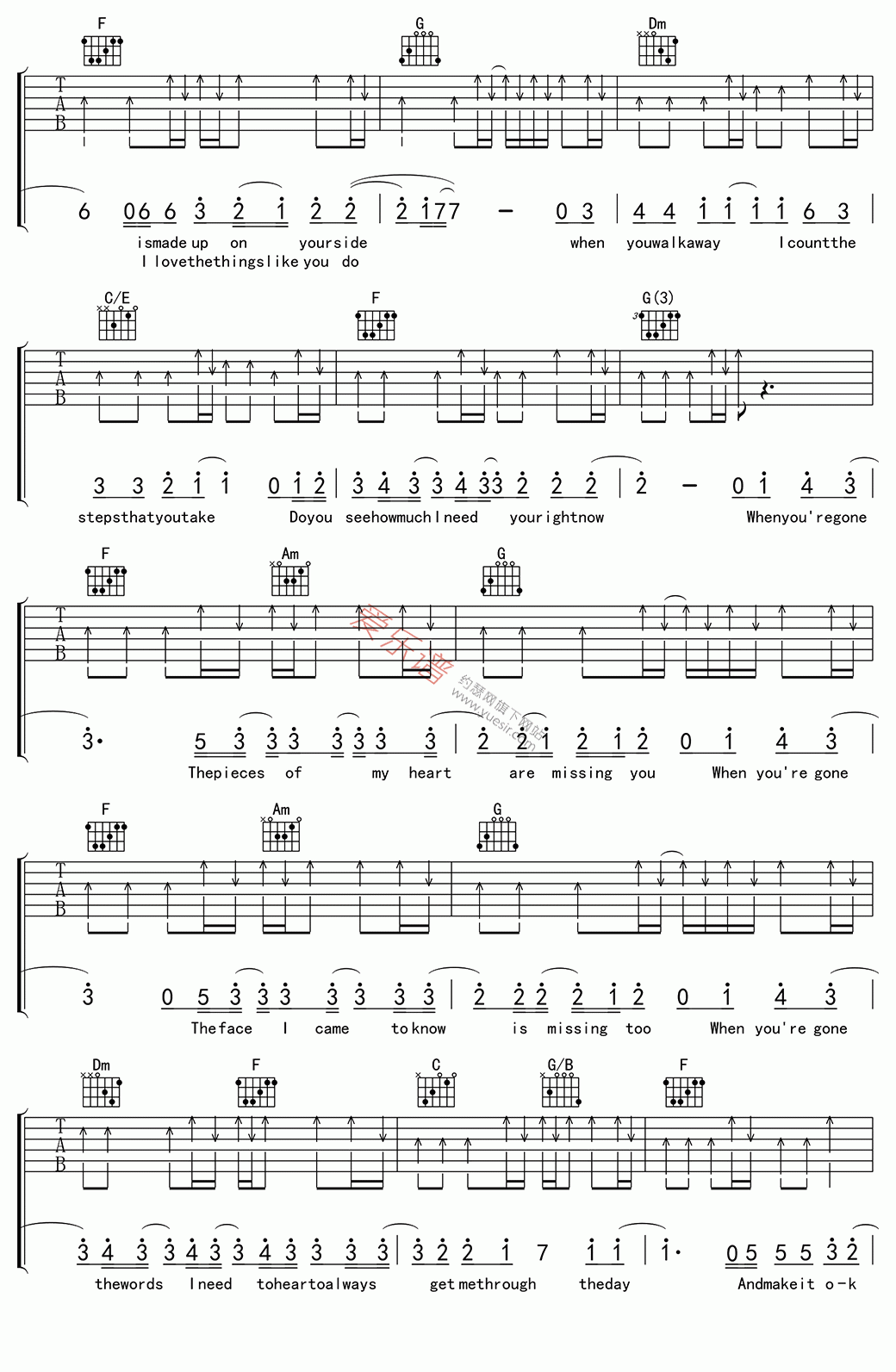 《Avril Lavigne(艾薇儿)《When You are Gone》》吉他谱-C大调音乐网