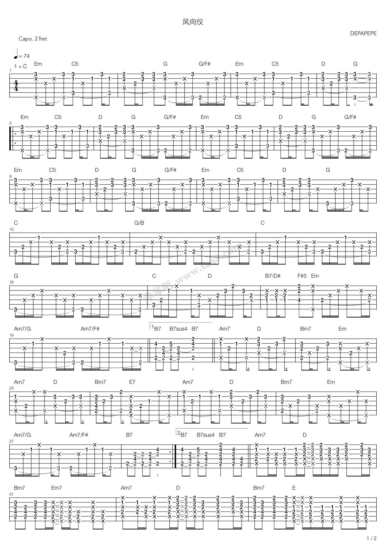 《风向仪》吉他谱-C大调音乐网