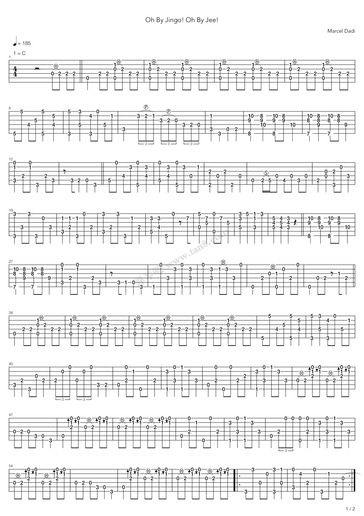 《Oh By Jingo Oh Bye Jee》吉他谱-C大调音乐网