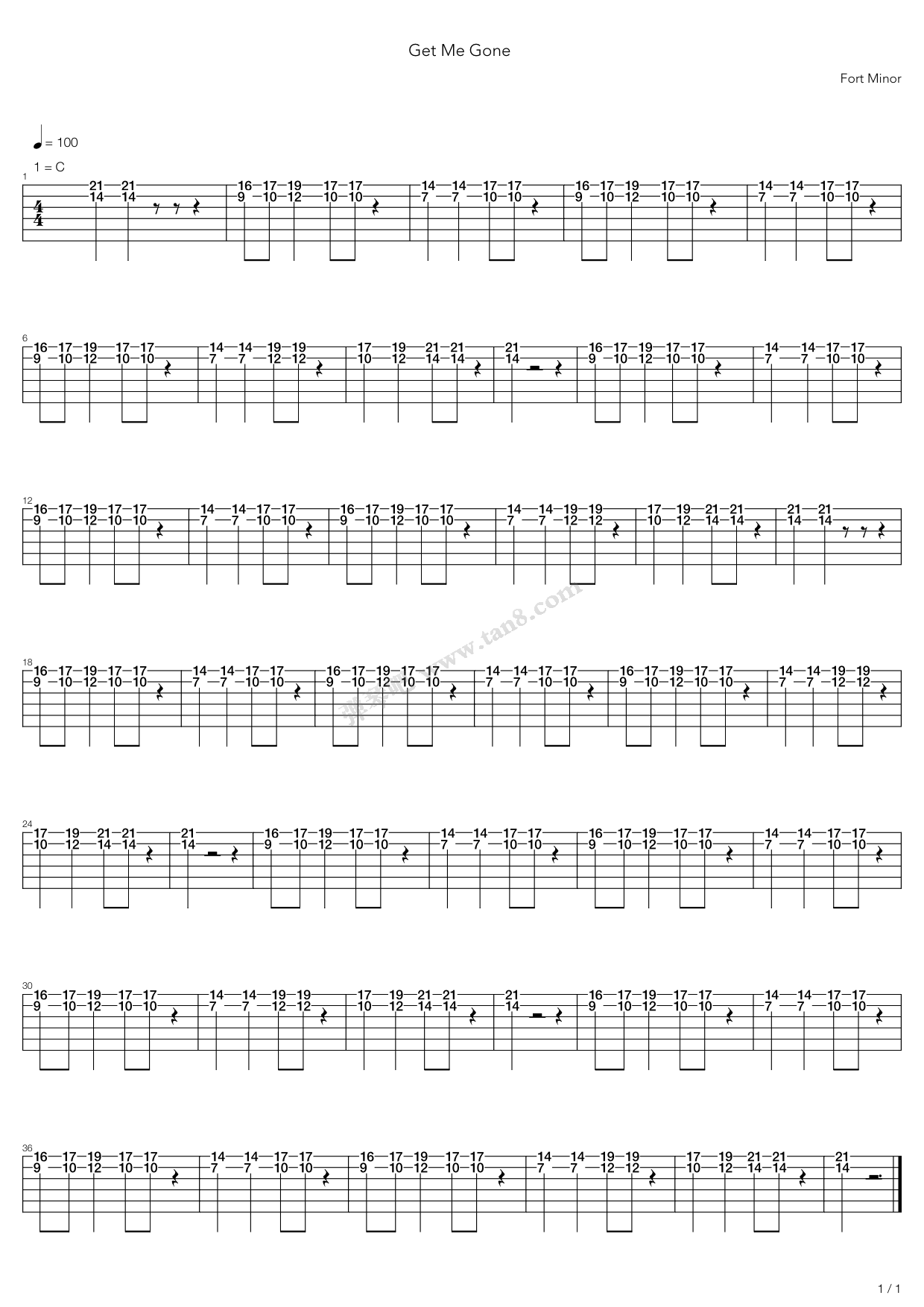 《Get Me Gone》吉他谱-C大调音乐网