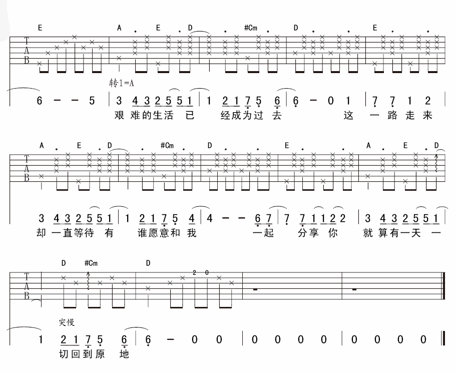 林一峰 我和泡面吉他谱-C大调音乐网