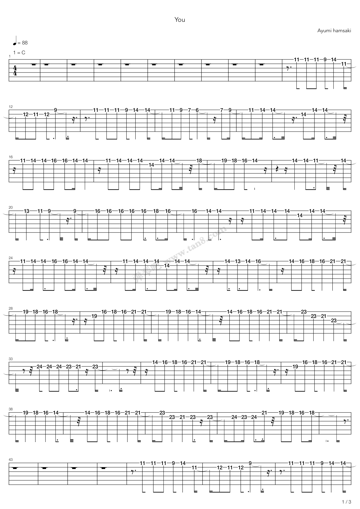 《You》吉他谱-C大调音乐网