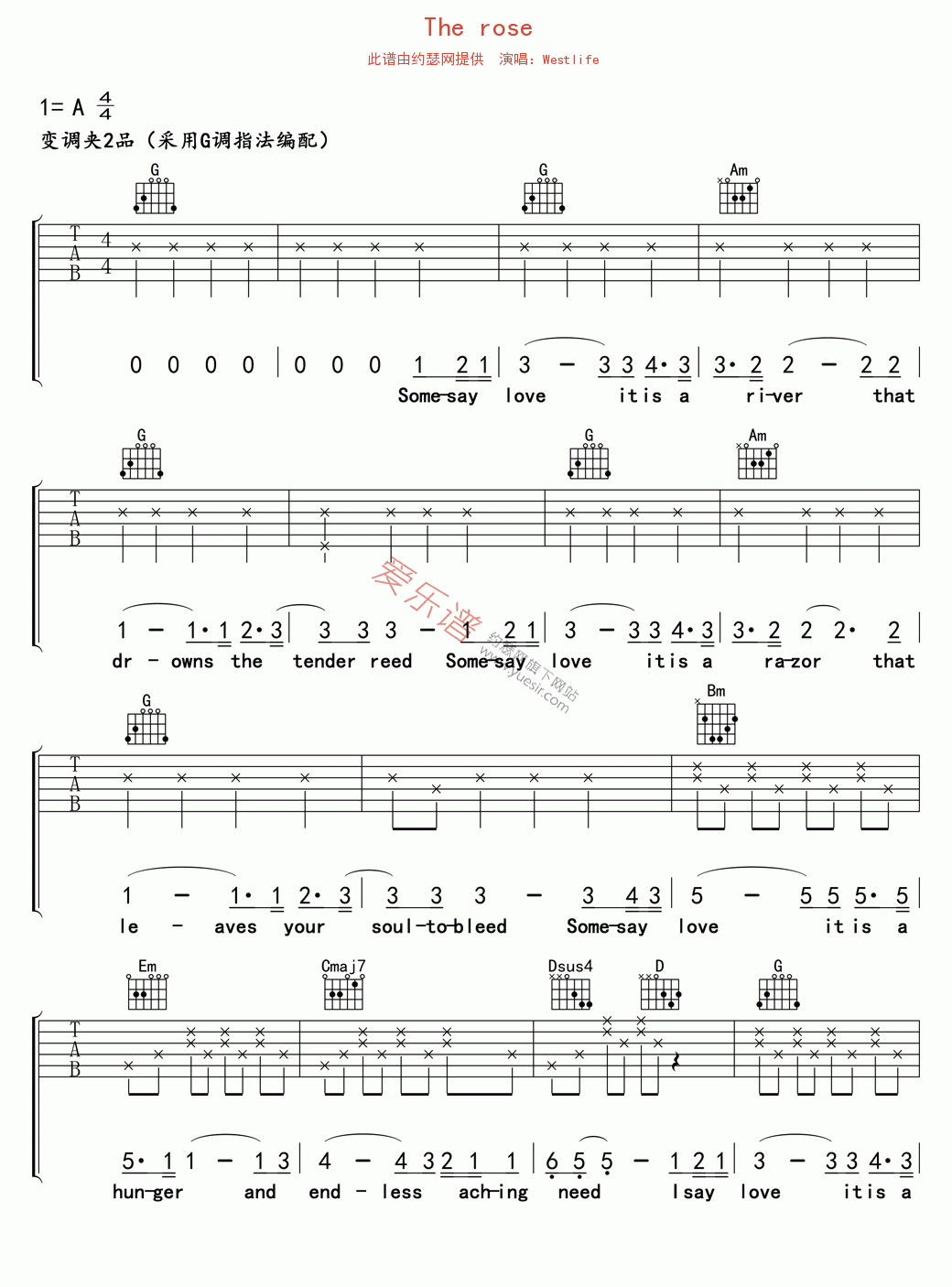 《Westlife《The rose》》吉他谱-C大调音乐网