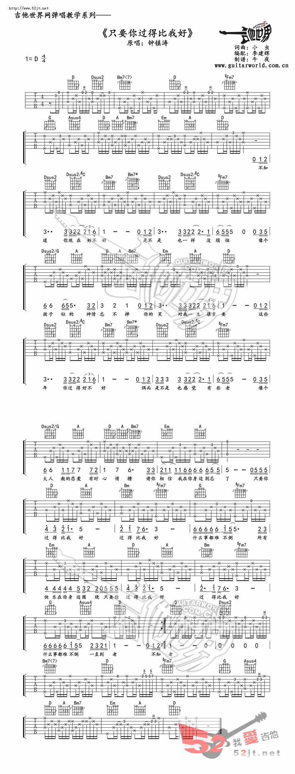 《只要你过得比我好 视频教学吉他谱视频》吉他谱-C大调音乐网