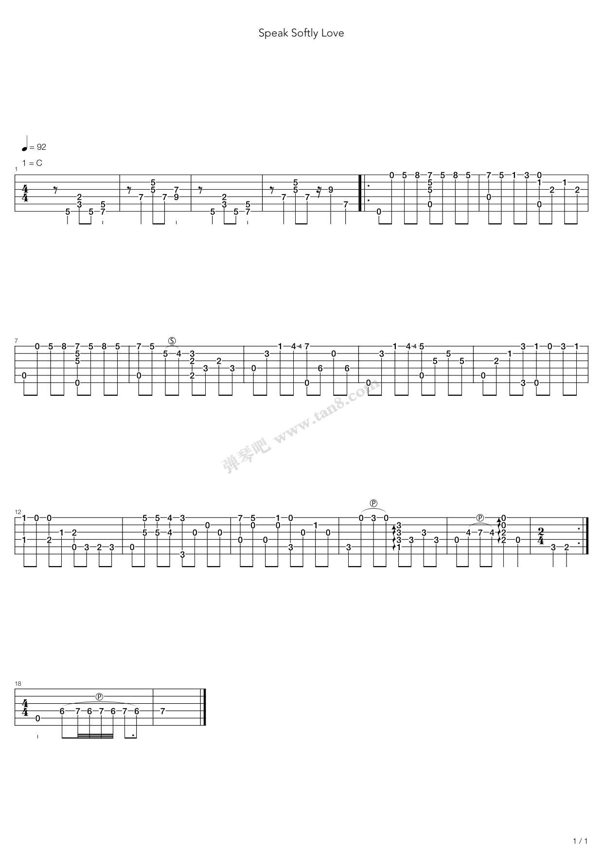 《教父 - speak softly love》吉他谱-C大调音乐网