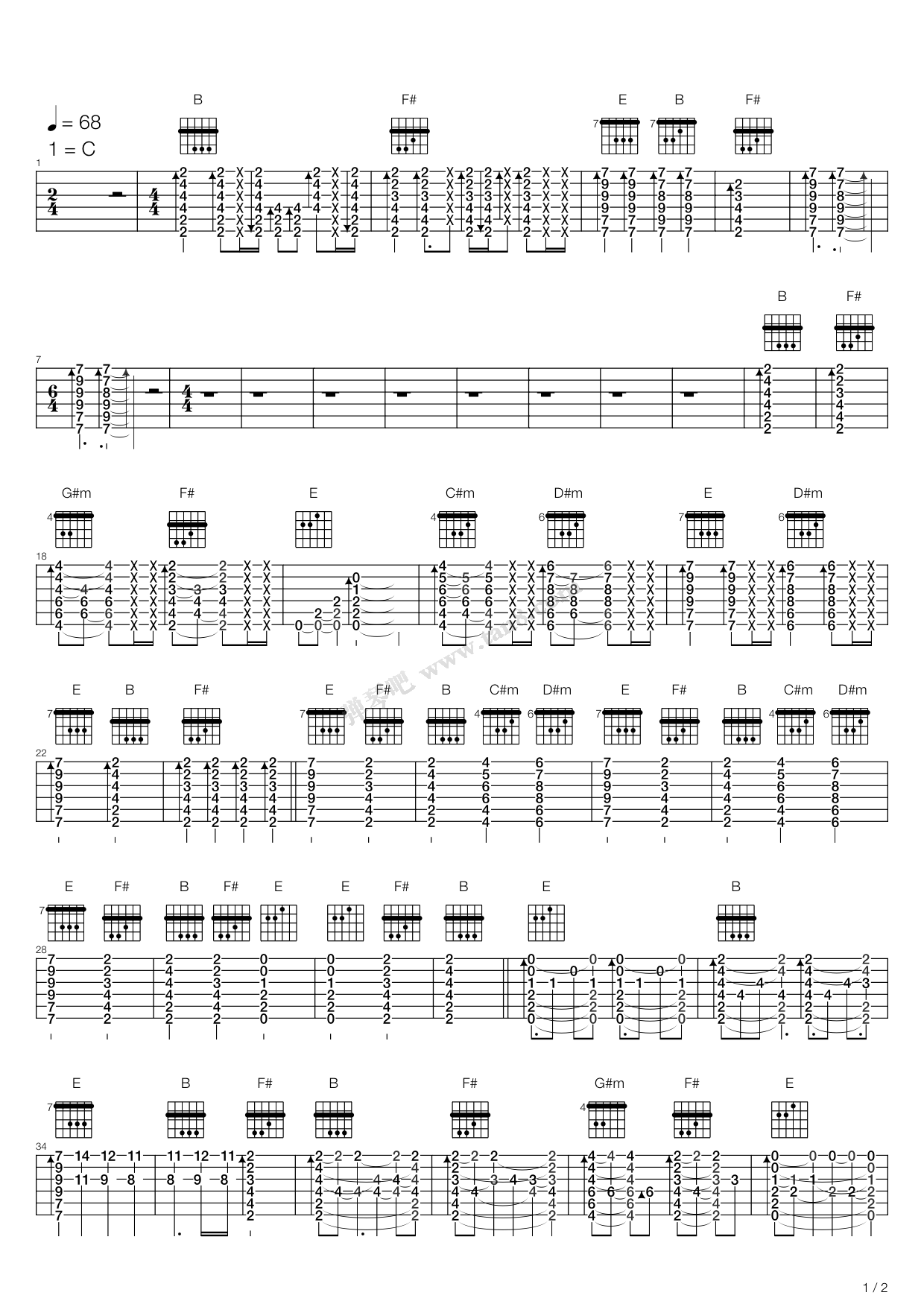 《天高地厚》吉他谱-C大调音乐网