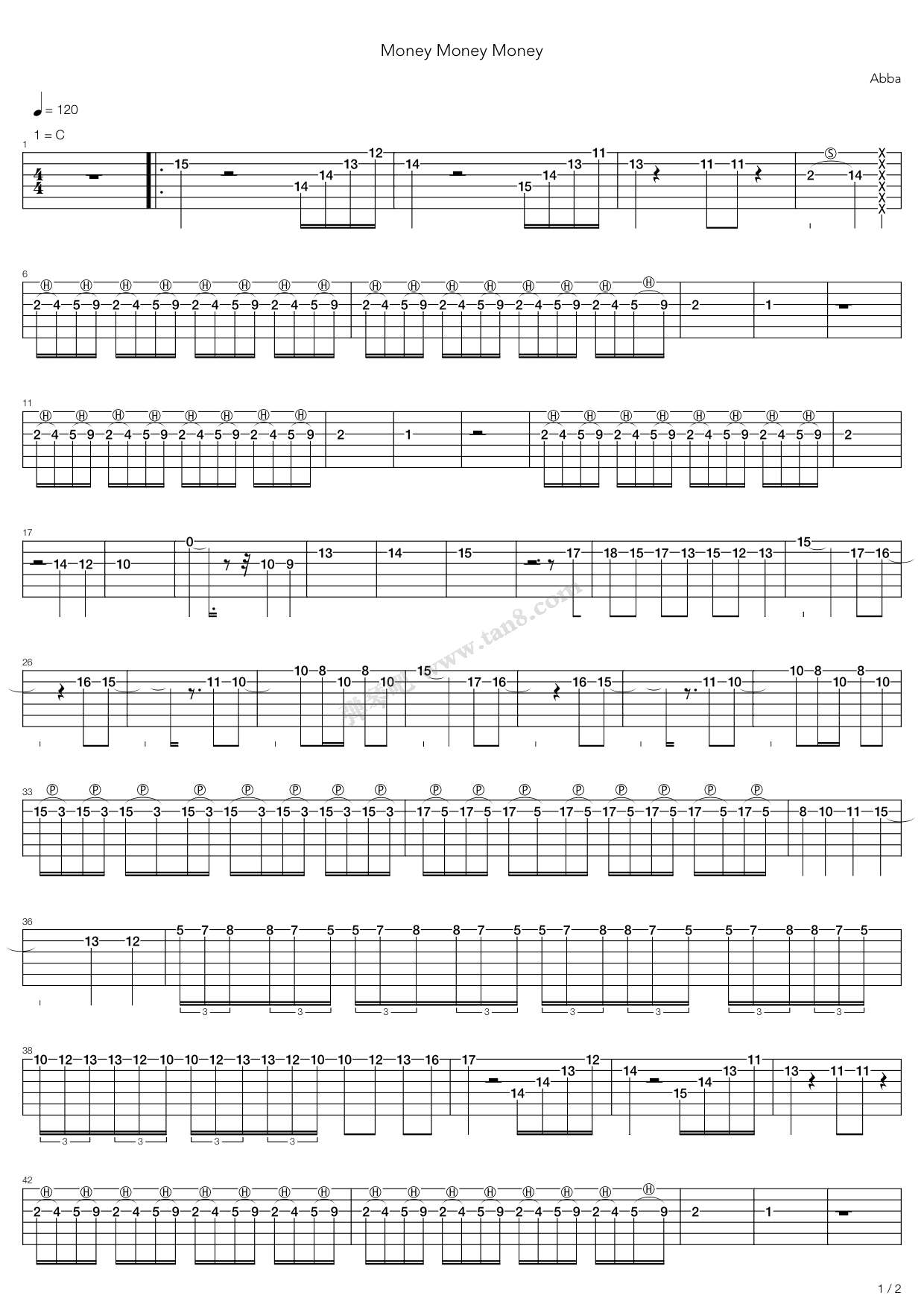 《Money Money Money》吉他谱-C大调音乐网