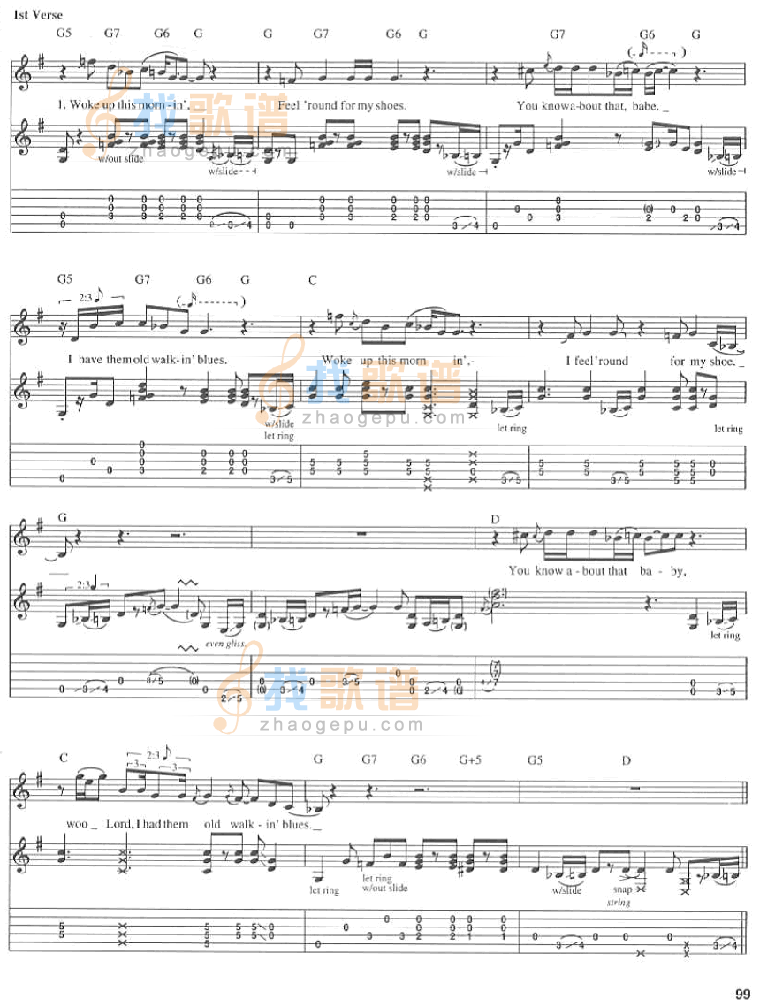 《Walkin`Blues-Eric Clapton克莱普顿》吉他谱-C大调音乐网