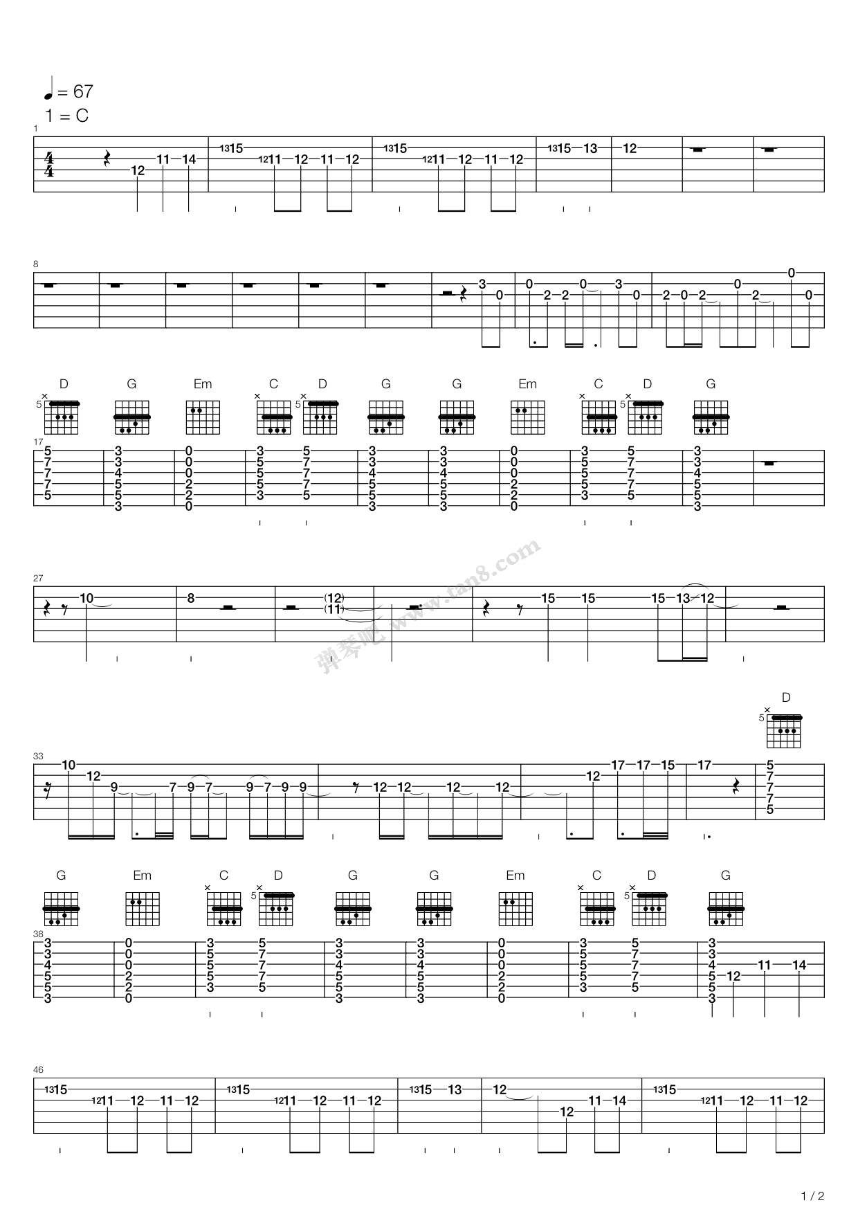 《彼岸》吉他谱-C大调音乐网