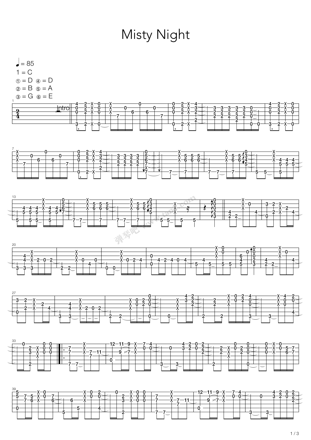 《Misty Night（10th Anniversary ）》吉他谱-C大调音乐网
