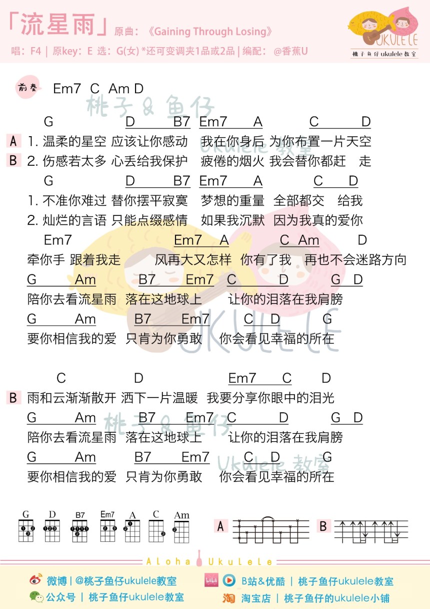 流星雨-F4 尤克里里谱-C大调音乐网