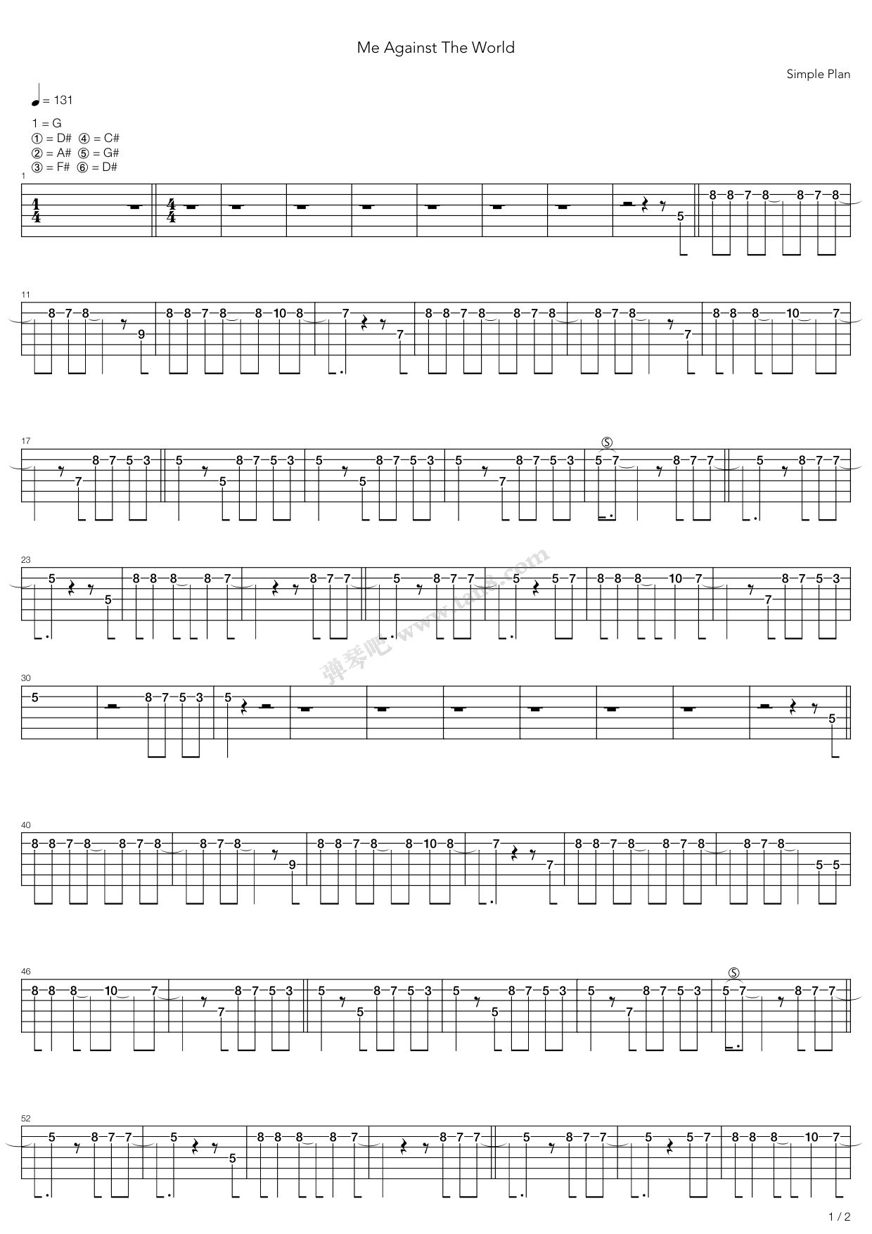 《Me Against The World》吉他谱-C大调音乐网