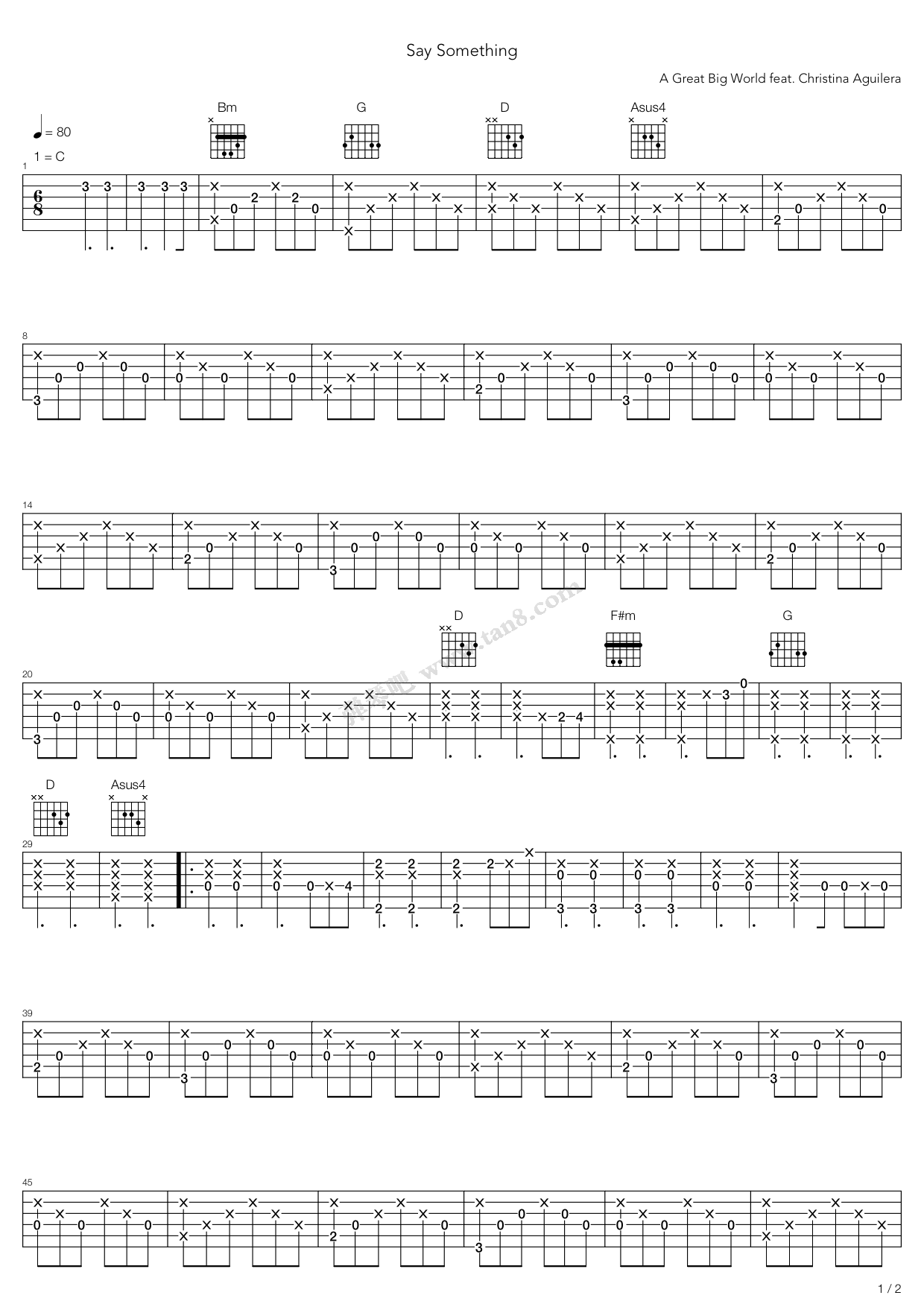 《Say Something》吉他谱-C大调音乐网