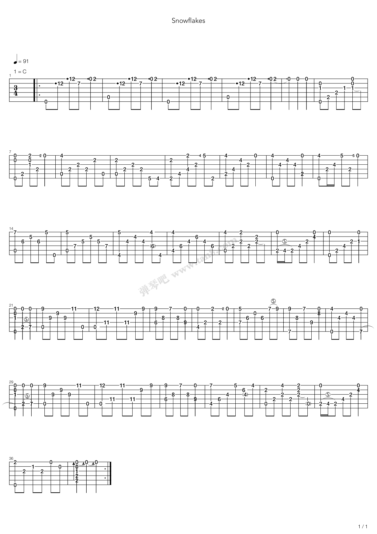 《Snowflakes (雪花)》吉他谱-C大调音乐网