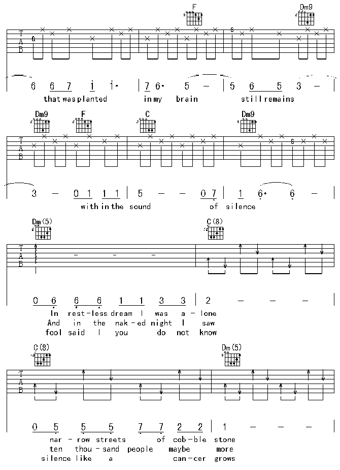 《thesoundofsilence-寂静之声》吉他谱-C大调音乐网