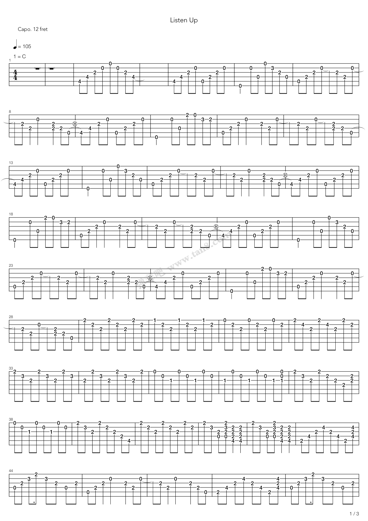 《Listen Up》吉他谱-C大调音乐网