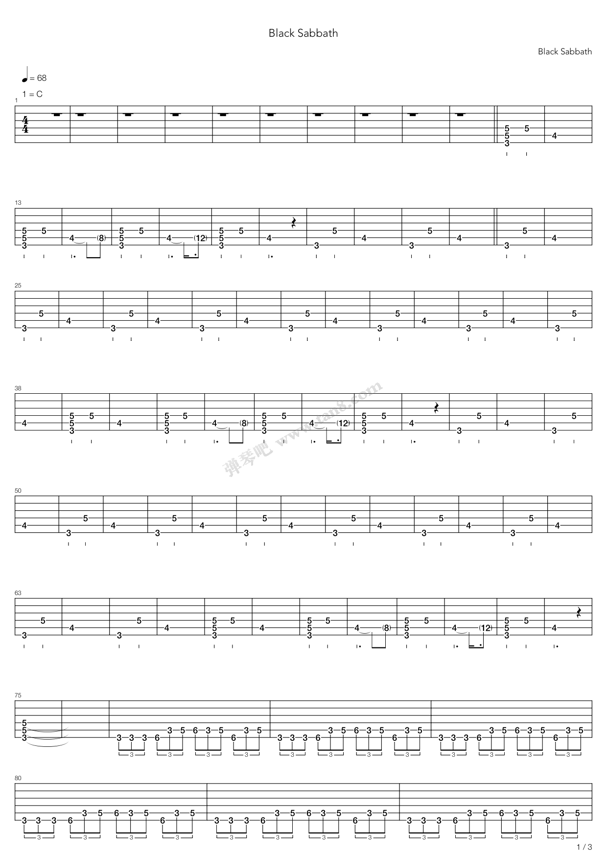 《Black Sabbath》吉他谱-C大调音乐网
