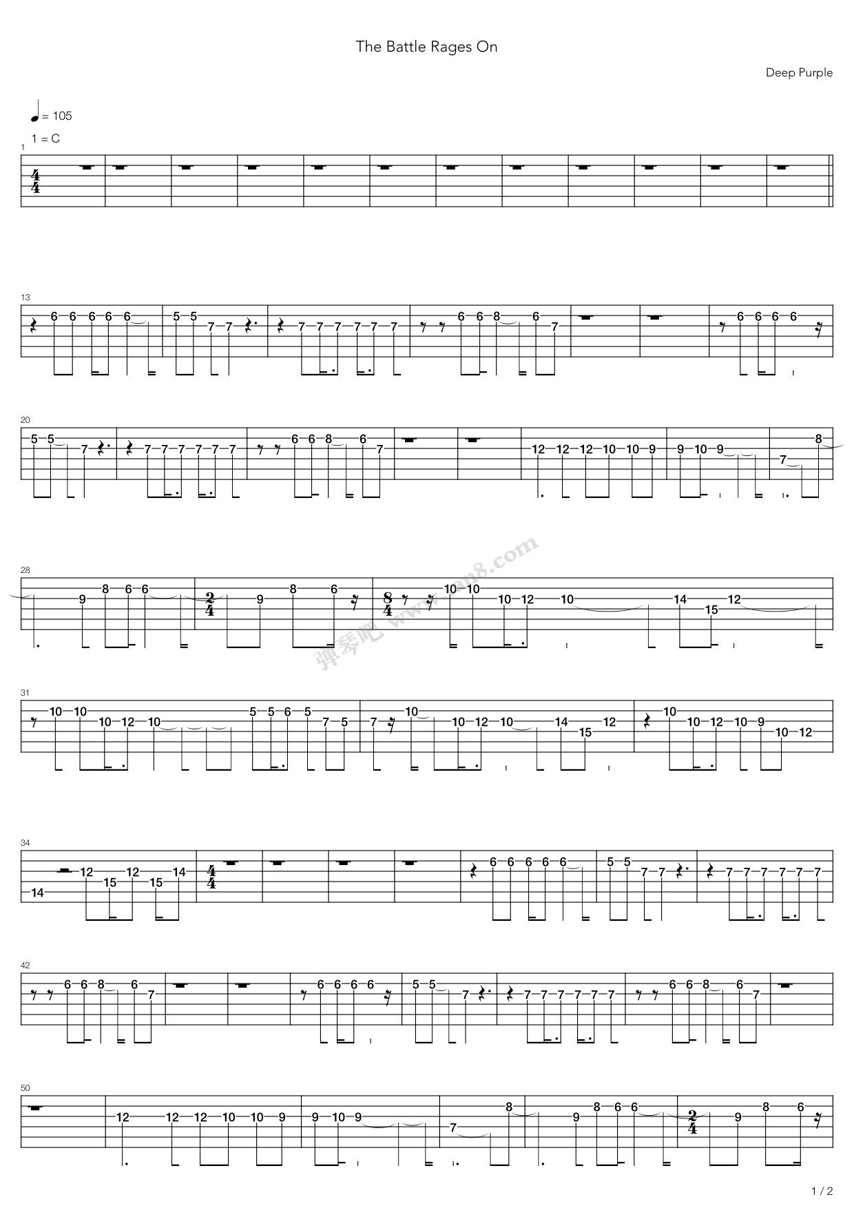 《The Battle Rages On》吉他谱-C大调音乐网