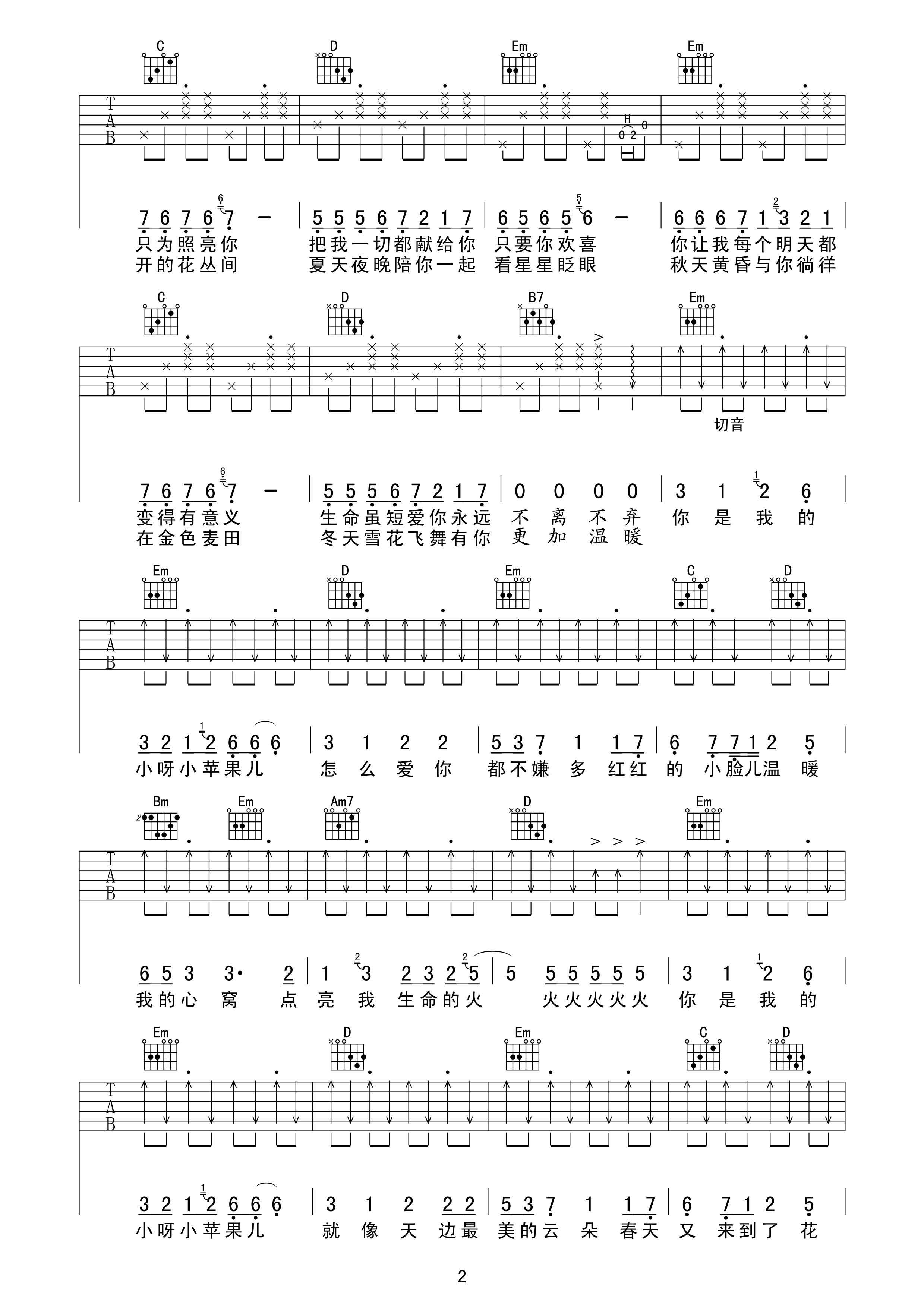 筷子兄弟 小苹果吉他谱【高清版】-C大调音乐网