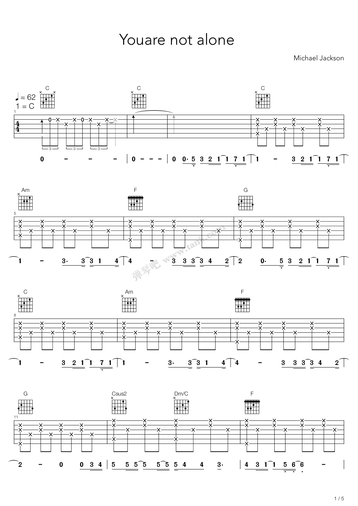 《You Are Not Alone（C调吉他弹唱谱）》吉他谱-C大调音乐网