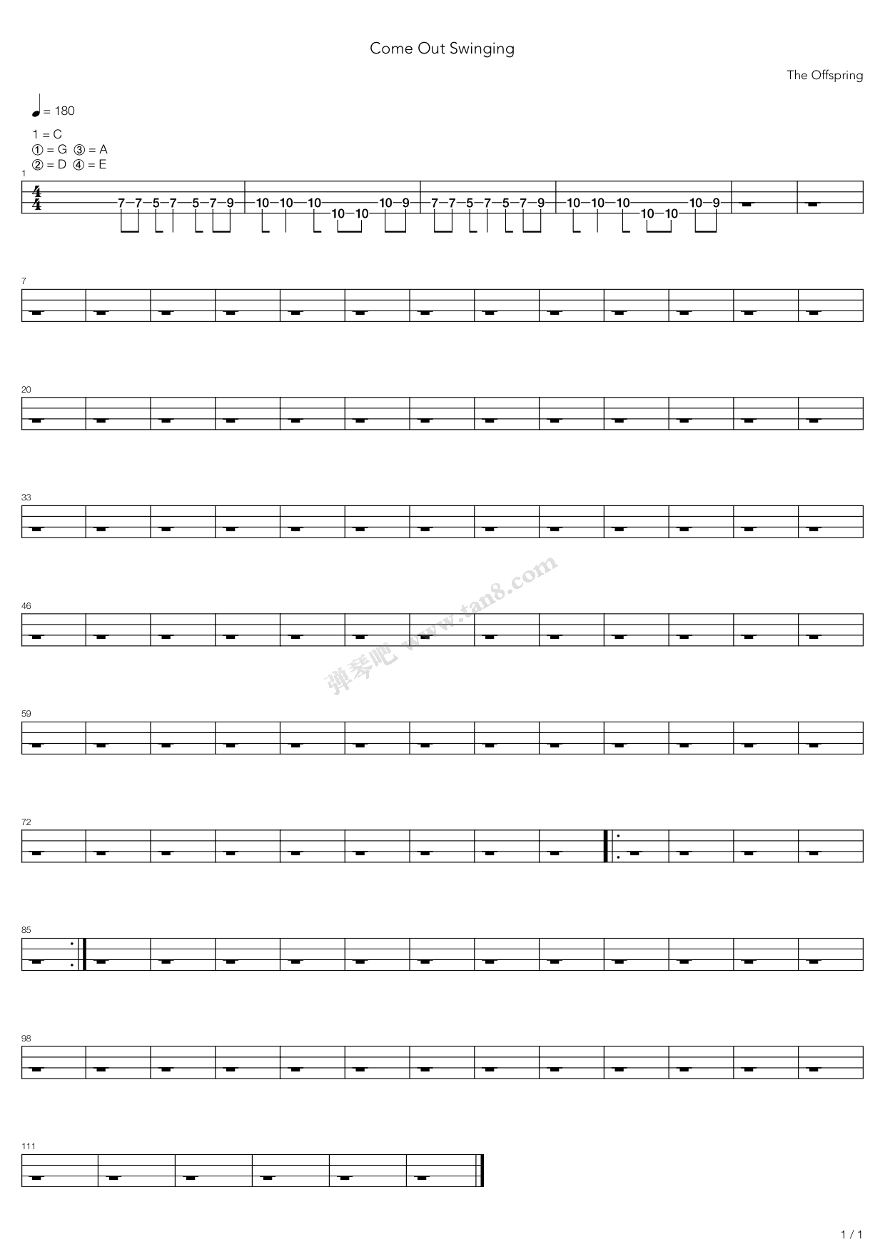 《Come Out Swinging》吉他谱-C大调音乐网