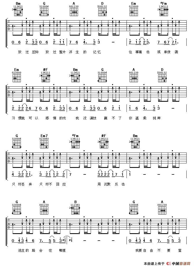 《张信哲《逃生》吉他谱/六线谱》吉他谱-C大调音乐网